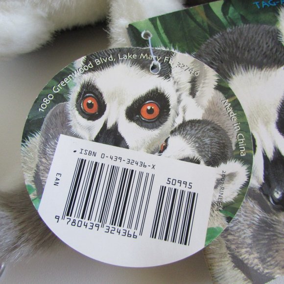 RING TAILED LEMUR w Book HOOK LOOP PAWS no wire SOFT 17" PLUSH Stuffed Animal - Picture 12 of 14